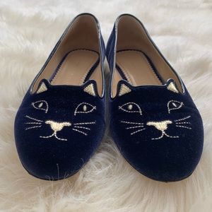 Charlotte olympia navy blue cat flats